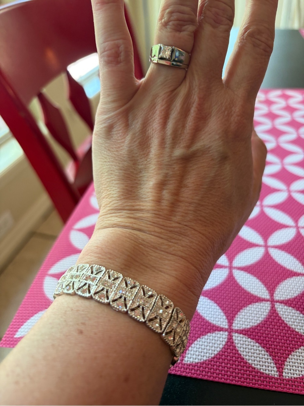 Sterling Silver Tone Crystal Link Bracelet - vintage. Beautiful! - Picture 4 of 5